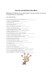 English Worksheet: Gerund and Infinitives Class Mixer