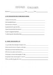 English Worksheet: WORD ORDER