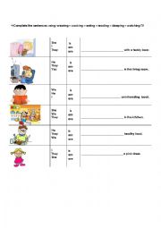 English Worksheet: verb to be and -ing verbs