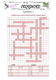 English Worksheet: Numbers Spelling Crossword 1