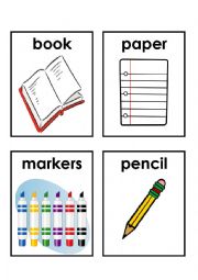 English Worksheet: School items flash card part 1