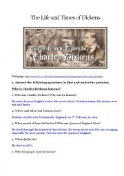 English Worksheet: Charles Dickens: Time and Life