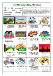 English Worksheet: SUMMER/SUN IDIOMS (with key)