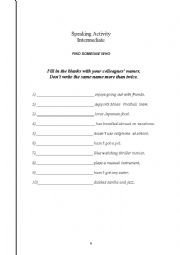 English Worksheet: Speaking Activity - Find Someone Who