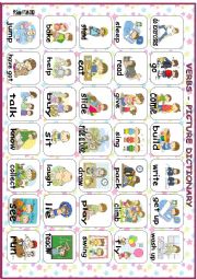 English Worksheet: Verbs - Picture dictionary with 35 verbs/pictures