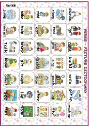 English Worksheet: Verbs - Picture dictionary with 35 verbs/pictures