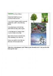 English Worksheet: TREES 4 (a poem + a pictionary  + questions for a discussion )