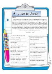 English Worksheet: Reading comprehension. A letter to Jane.