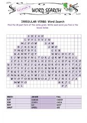 English Worksheet: Irregular Verbs 4 Word Search