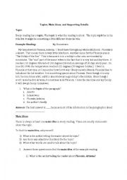 English Worksheet: Topics, Main Ideas, Supporting Details