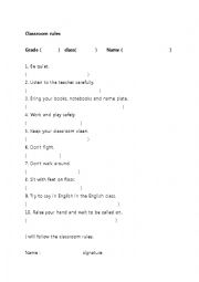 English Worksheet: classroom rules