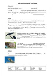 English Worksheet: Native NZ Animal Cloze Passage 