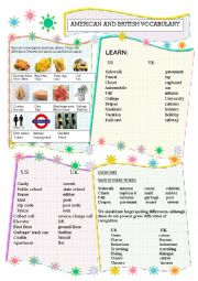 English Worksheet: AMERICAN  AND BRITISH ENGLISH