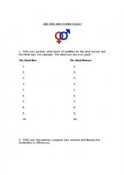 English Worksheet: are men and women equal?