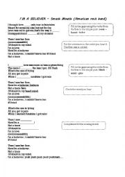 English Worksheet: Im a believer, Simple Past Song