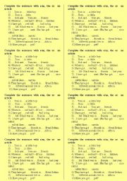 English Worksheet: A/an, the or  no article