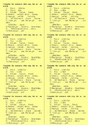 English Worksheet: A/an, the or  no article