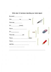 English Worksheet: Describe school objects