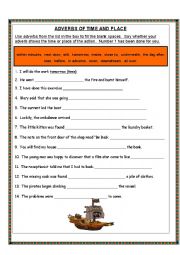 English Worksheet: Adverbs of Time and Place