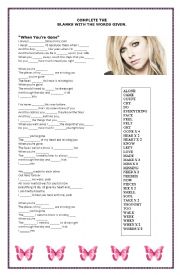 English Worksheet: Avril Lavigne Sond When you�re gone
