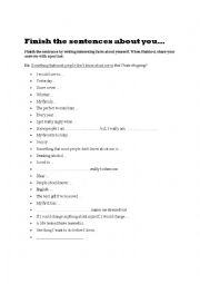 English Worksheet: Finish the Sentence (Class Activity)