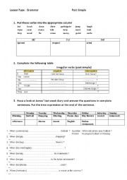 English Worksheet: simple past