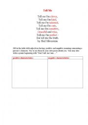 English Worksheet: TELL ME (a poem + a writing task)