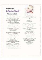 English Worksheet: Song: I hope you Find it- Miley Cyrus