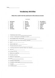 English Worksheet: Vocabulary Exercises