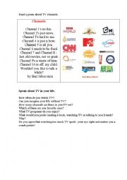 English Worksheet: TV CHANNELS ( a poem for a  discussion on TV)
