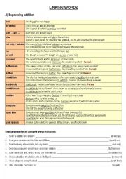 English Worksheet: Linking Words - Expressing Addition