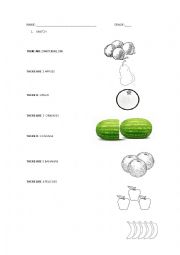 English Worksheet: there is/are + fruits