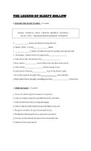 English Worksheet: The legend of sleepy Hollow and Rip Van Winkle