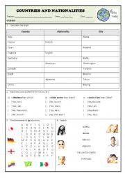 English Worksheet: COUNTRIES AND NATIONALITIES