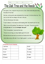 English Worksheet: The oak tree and the reeds