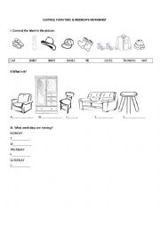 English Worksheet: worksheet- Clothes, furniture, days of the week