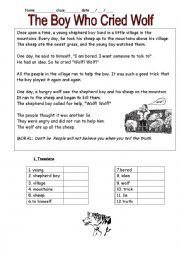 English Worksheet: The boy who cried wolf