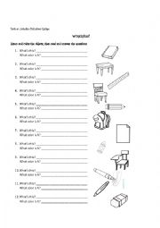 English Worksheet: school objects-whats this?