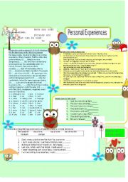 English Worksheet: Personal Experiences