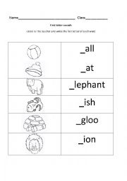 English Worksheet: First Letter sounds