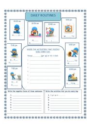 English Worksheet: DAILY ROUTINES AFFIRMATIVE AND NEGATIVE SENTENCES