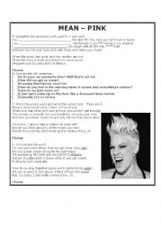 English Worksheet: Song MEAN by Pink