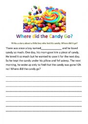English Worksheet: Story Writing Prompt - Where did all the candy go?
