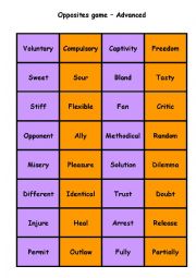 English Worksheet: Antonyms Matching Cards