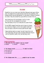 English Worksheet: Ice cream