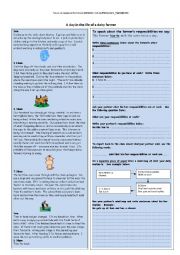 English Worksheet: A dairy farmers life and responsibilities - reading and worksheet