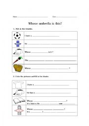 English Worksheet: whose ball is this?