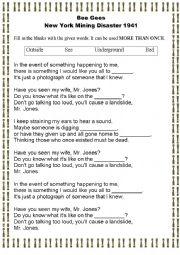 English Worksheet: Bee Gees - New York Mining Disaster 1941 Lyrics