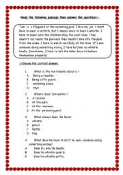 English Worksheet: reading passage