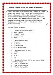 English Worksheet: reading passage